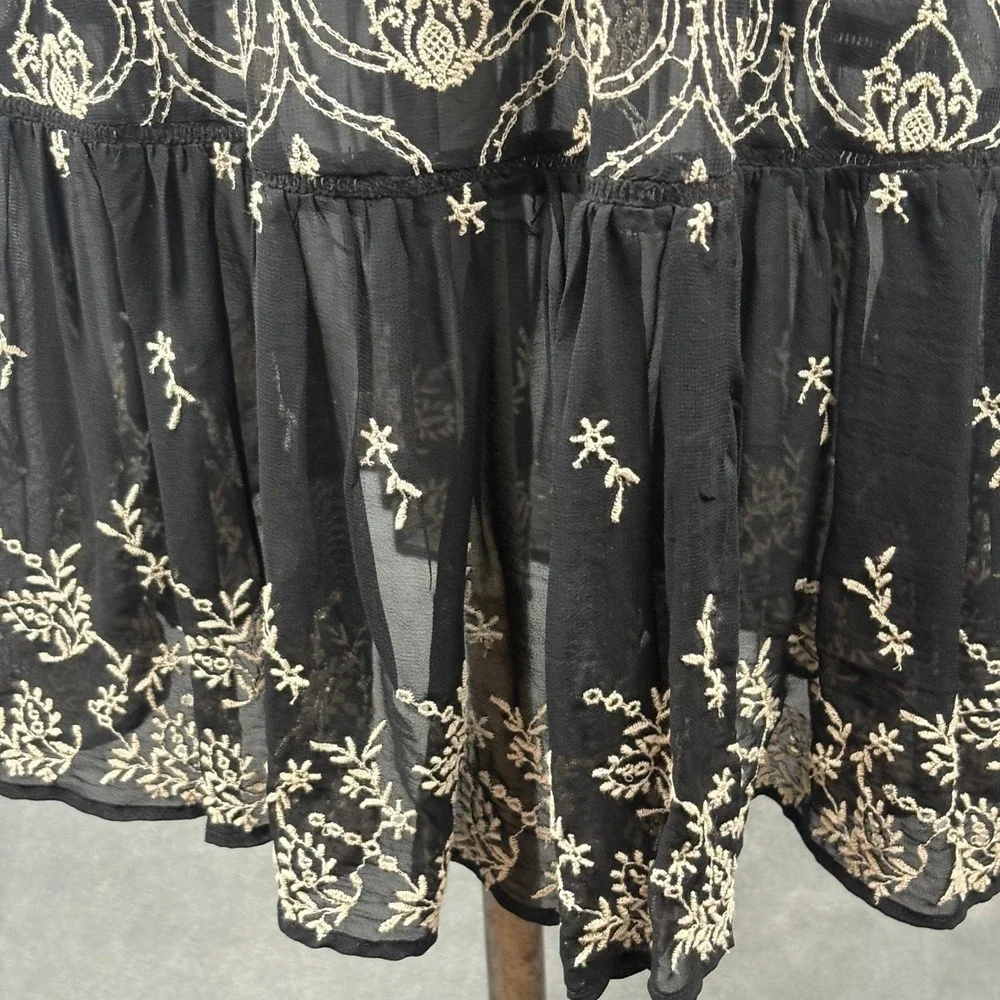 Anthropologie Black‎ Embroidered Halter Mini Dress XXS Boho Ethereal Lace Ruffle